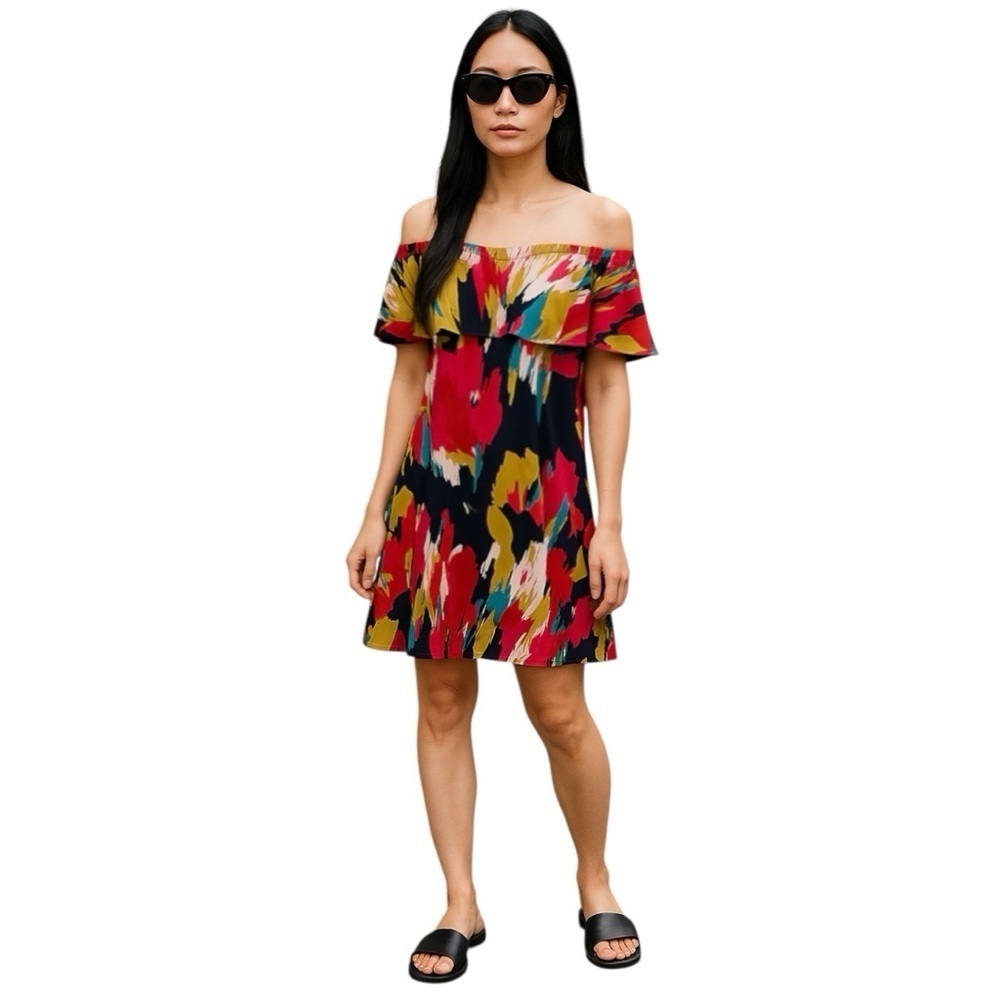 Maggy London Multi-Floral Size 4 Off the Shoulder Dress - Picture 2 of 3